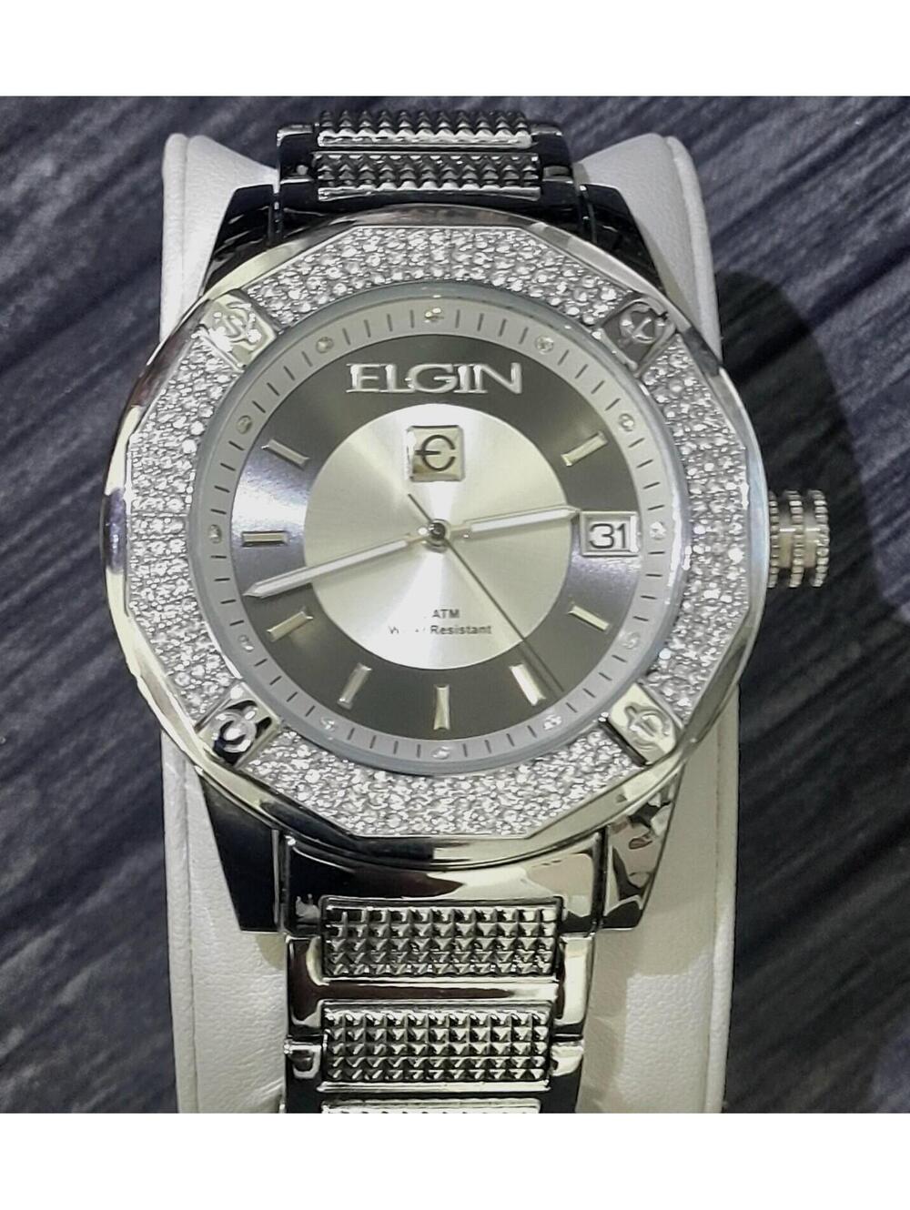 Rare Diamond Paved Bezel Mens Watch Elgin Authorized Dealer - Picture 8 of 13